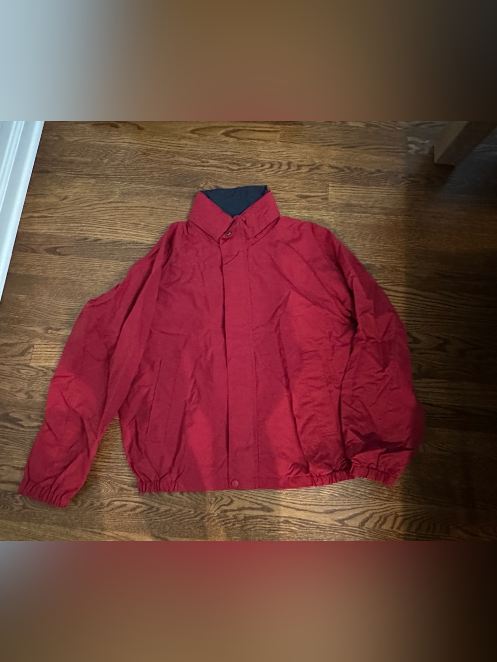 Uniqlo Men's Red Lightweight Bomber Jacket with navy mesh lining, inner pocket
